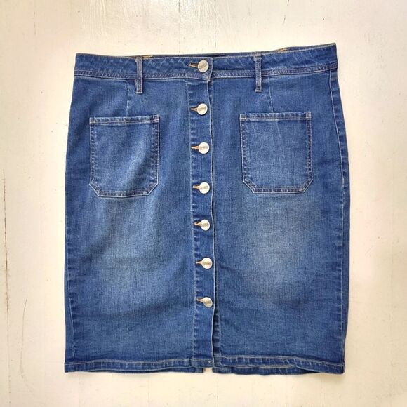 Nanette Lepore Button Down Denim Skirt - Picture 1 of 6